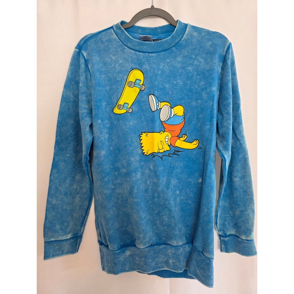 The Simpsons Bart Simpson Skateboard Pullover Sweatshirt Blue Tie Dye Size M